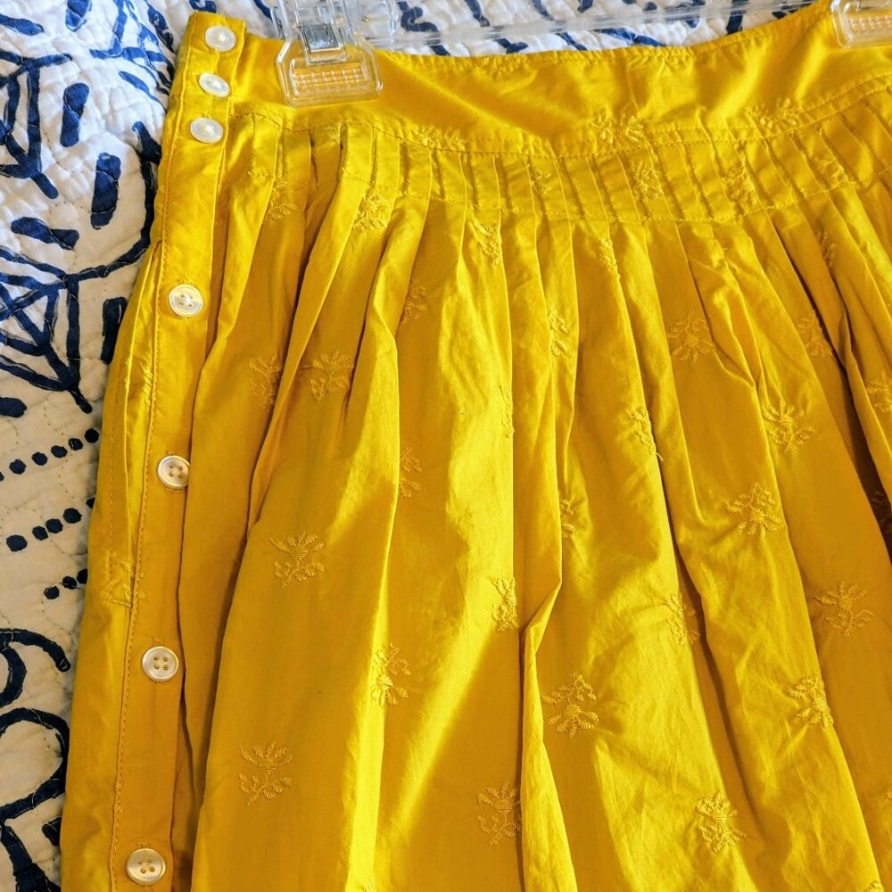 Gap Mustard Yellow Embroidered Midi Skirt in Poplin
